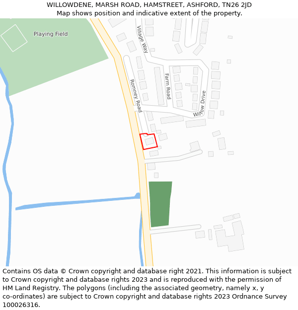 WILLOWDENE, MARSH ROAD, HAMSTREET, ASHFORD, TN26 2JD: Location map and indicative extent of plot