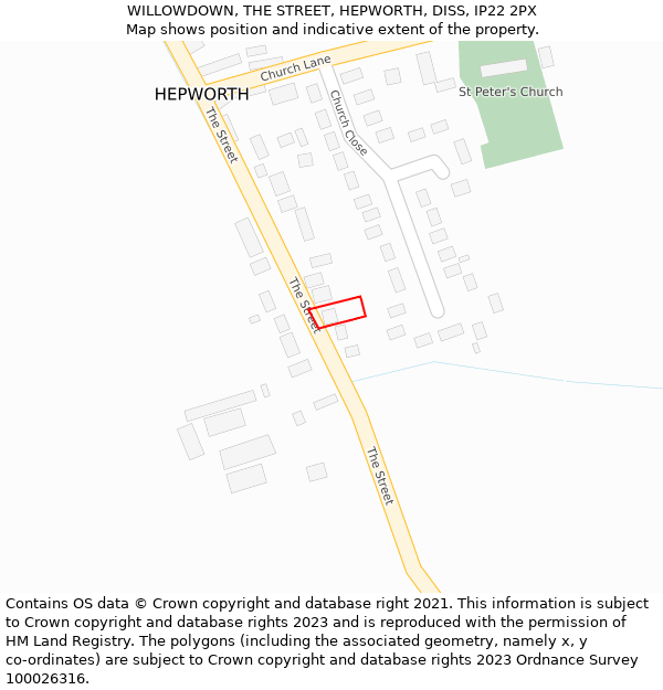 WILLOWDOWN, THE STREET, HEPWORTH, DISS, IP22 2PX: Location map and indicative extent of plot