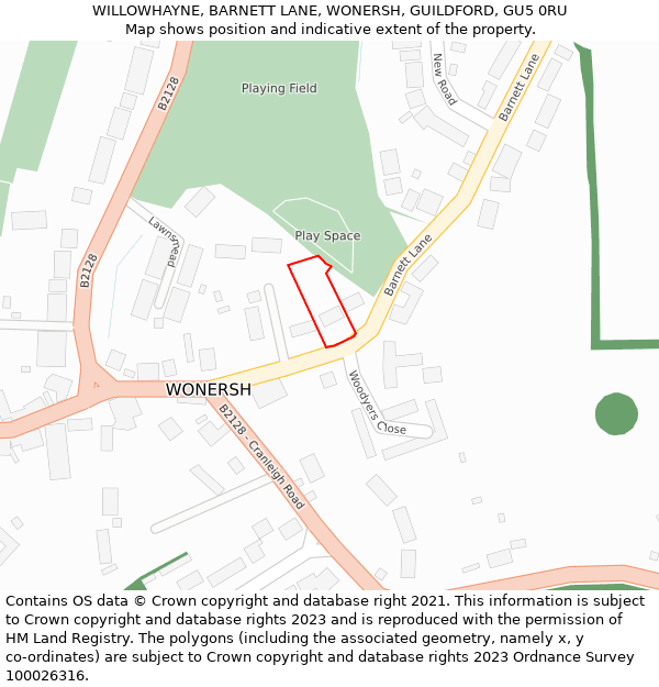 WILLOWHAYNE, BARNETT LANE, WONERSH, GUILDFORD, GU5 0RU: Location map and indicative extent of plot