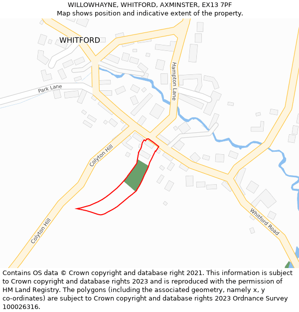 WILLOWHAYNE, WHITFORD, AXMINSTER, EX13 7PF: Location map and indicative extent of plot