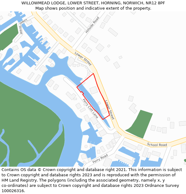 WILLOWMEAD LODGE, LOWER STREET, HORNING, NORWICH, NR12 8PF: Location map and indicative extent of plot