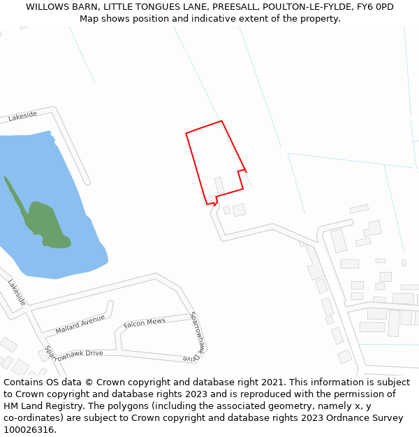 WILLOWS BARN, LITTLE TONGUES LANE, PREESALL, POULTON-LE-FYLDE, FY6 0PD: Location map and indicative extent of plot