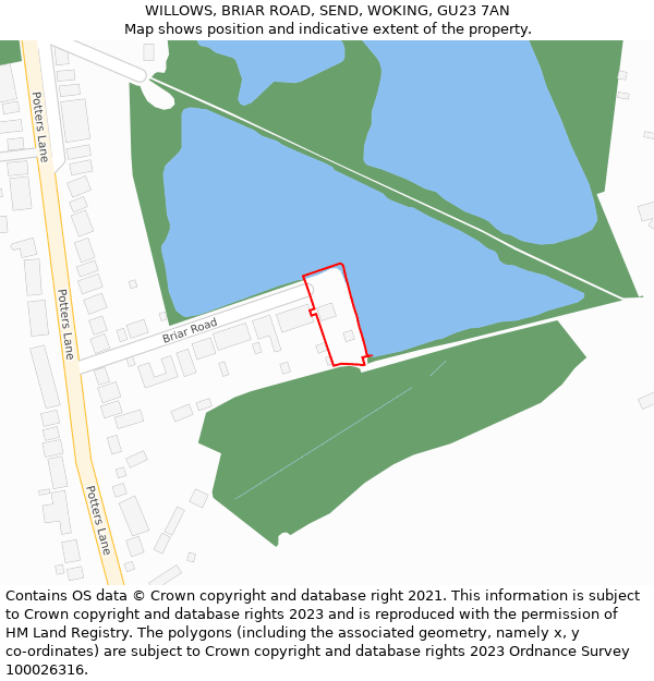 WILLOWS, BRIAR ROAD, SEND, WOKING, GU23 7AN: Location map and indicative extent of plot