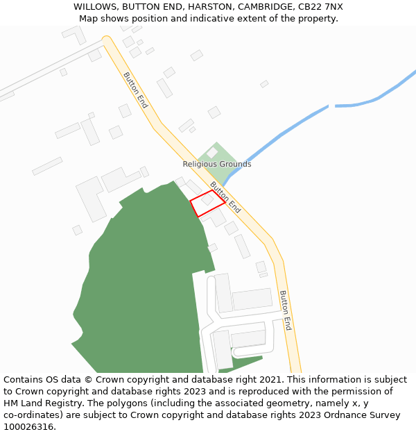 WILLOWS, BUTTON END, HARSTON, CAMBRIDGE, CB22 7NX: Location map and indicative extent of plot