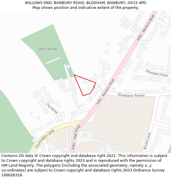 WILLOWS END, BANBURY ROAD, BLOXHAM, BANBURY, OX15 4PD: Location map and indicative extent of plot