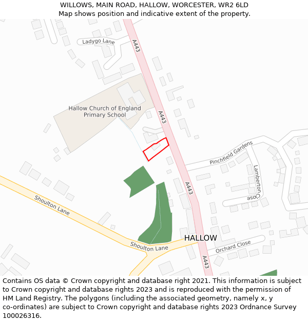 WILLOWS, MAIN ROAD, HALLOW, WORCESTER, WR2 6LD: Location map and indicative extent of plot