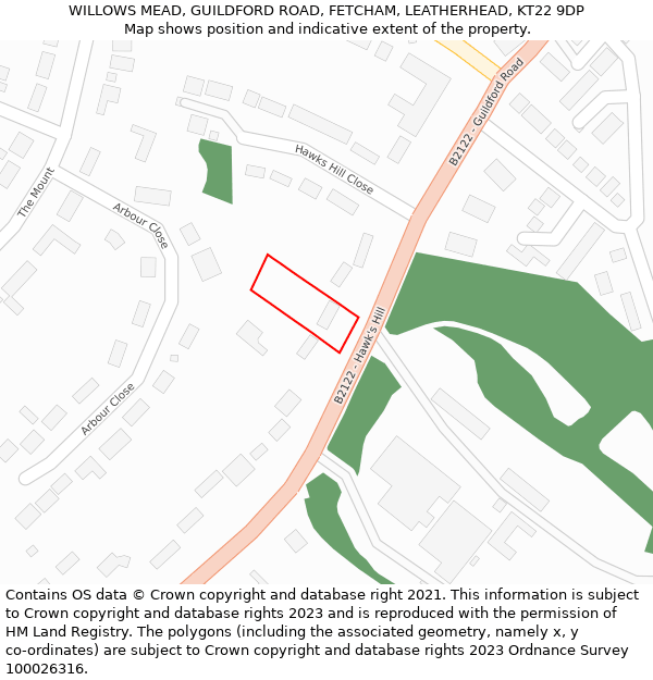 WILLOWS MEAD, GUILDFORD ROAD, FETCHAM, LEATHERHEAD, KT22 9DP: Location map and indicative extent of plot