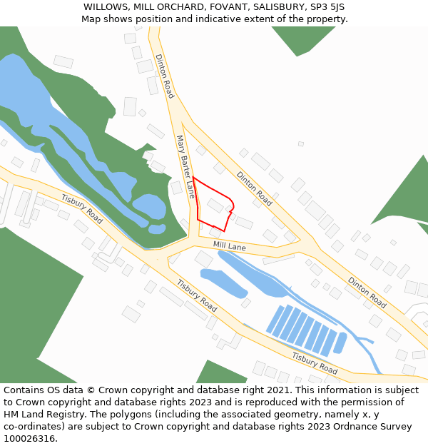 WILLOWS, MILL ORCHARD, FOVANT, SALISBURY, SP3 5JS: Location map and indicative extent of plot