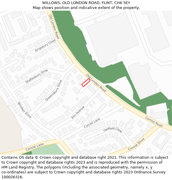 WILLOWS, OLD LONDON ROAD, FLINT, CH6 5EY: Location map and indicative extent of plot