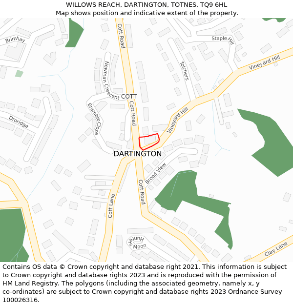 WILLOWS REACH, DARTINGTON, TOTNES, TQ9 6HL: Location map and indicative extent of plot