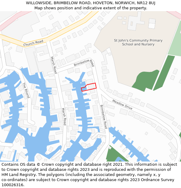WILLOWSIDE, BRIMBELOW ROAD, HOVETON, NORWICH, NR12 8UJ: Location map and indicative extent of plot