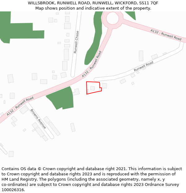 WILLSBROOK, RUNWELL ROAD, RUNWELL, WICKFORD, SS11 7QF: Location map and indicative extent of plot
