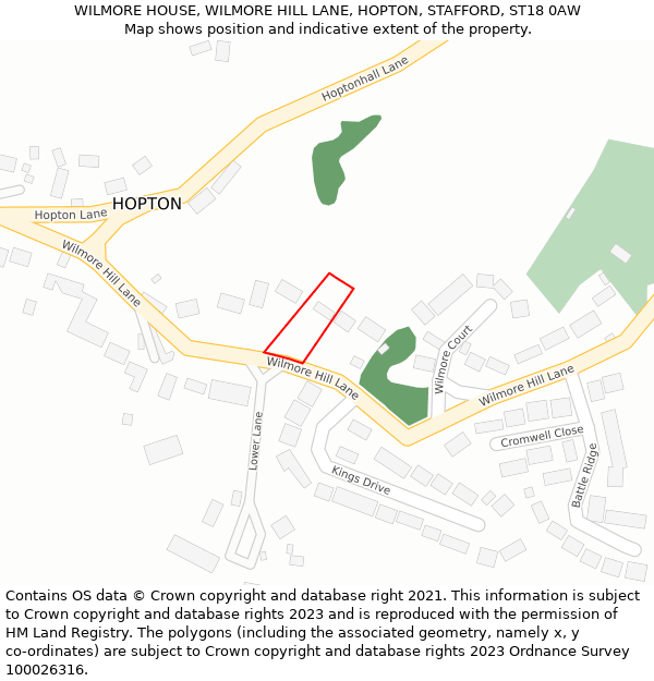 WILMORE HOUSE, WILMORE HILL LANE, HOPTON, STAFFORD, ST18 0AW: Location map and indicative extent of plot
