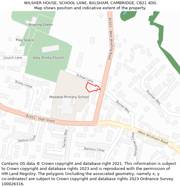 WILSHER HOUSE, SCHOOL LANE, BALSHAM, CAMBRIDGE, CB21 4DG: Location map and indicative extent of plot