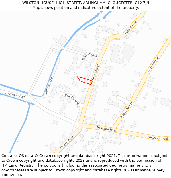 WILSTON HOUSE, HIGH STREET, ARLINGHAM, GLOUCESTER, GL2 7JN: Location map and indicative extent of plot