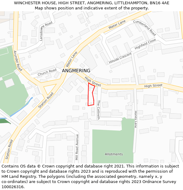 WINCHESTER HOUSE, HIGH STREET, ANGMERING, LITTLEHAMPTON, BN16 4AE: Location map and indicative extent of plot