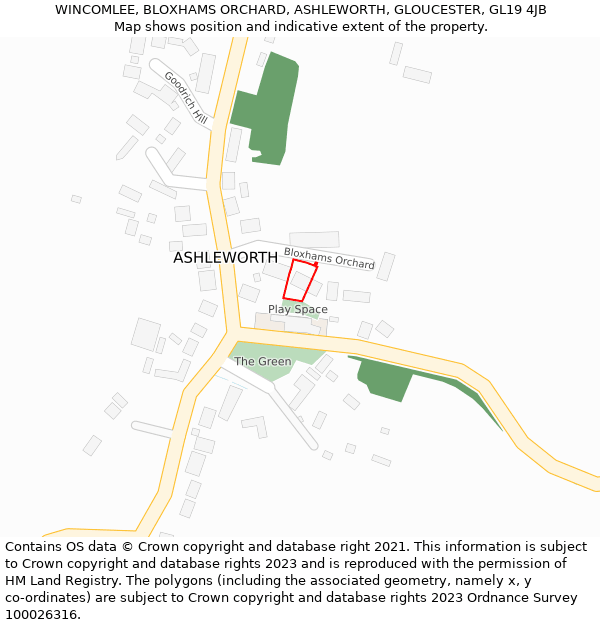 WINCOMLEE, BLOXHAMS ORCHARD, ASHLEWORTH, GLOUCESTER, GL19 4JB: Location map and indicative extent of plot