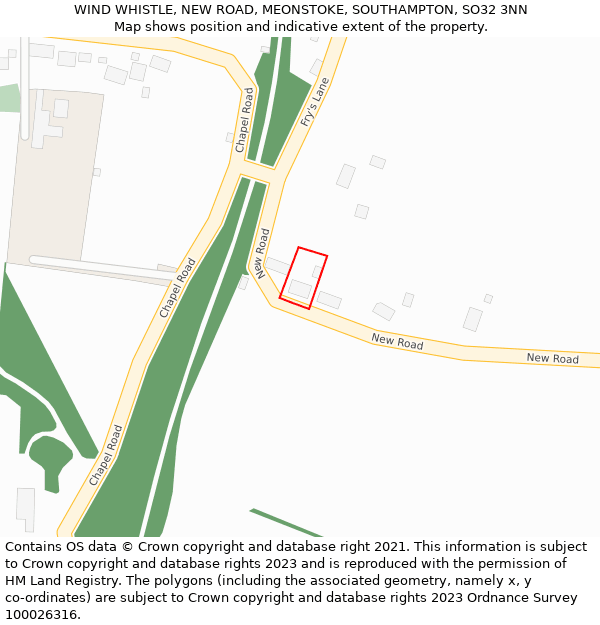 WIND WHISTLE, NEW ROAD, MEONSTOKE, SOUTHAMPTON, SO32 3NN: Location map and indicative extent of plot