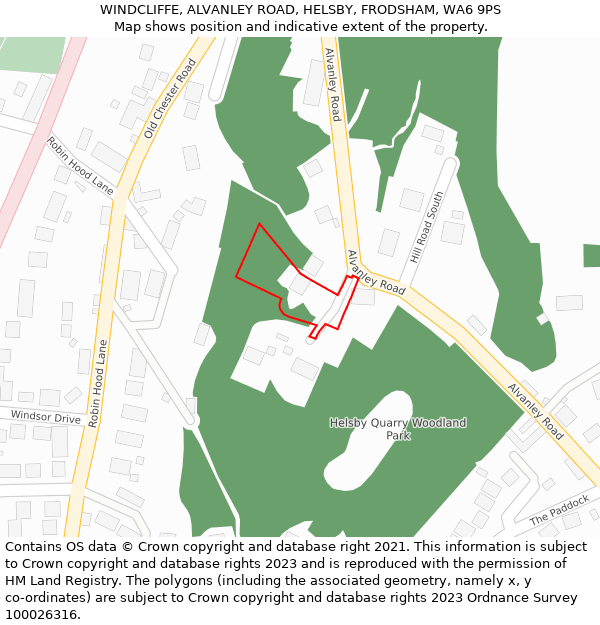 WINDCLIFFE, ALVANLEY ROAD, HELSBY, FRODSHAM, WA6 9PS: Location map and indicative extent of plot