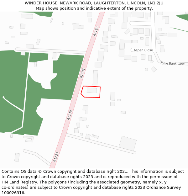 WINDER HOUSE, NEWARK ROAD, LAUGHTERTON, LINCOLN, LN1 2JU: Location map and indicative extent of plot