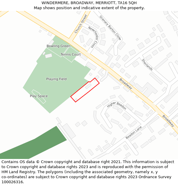 WINDERMERE, BROADWAY, MERRIOTT, TA16 5QH: Location map and indicative extent of plot
