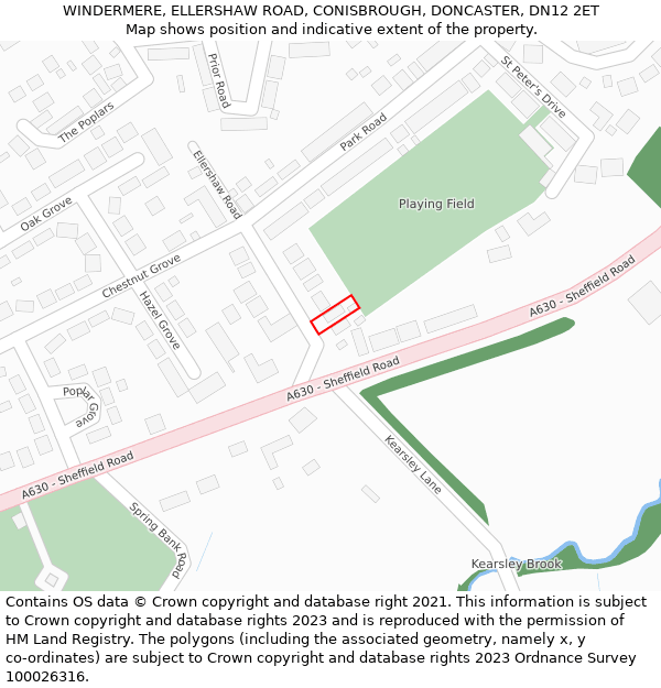 WINDERMERE, ELLERSHAW ROAD, CONISBROUGH, DONCASTER, DN12 2ET: Location map and indicative extent of plot