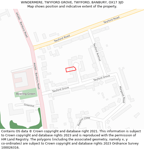 WINDERMERE, TWYFORD GROVE, TWYFORD, BANBURY, OX17 3JD: Location map and indicative extent of plot