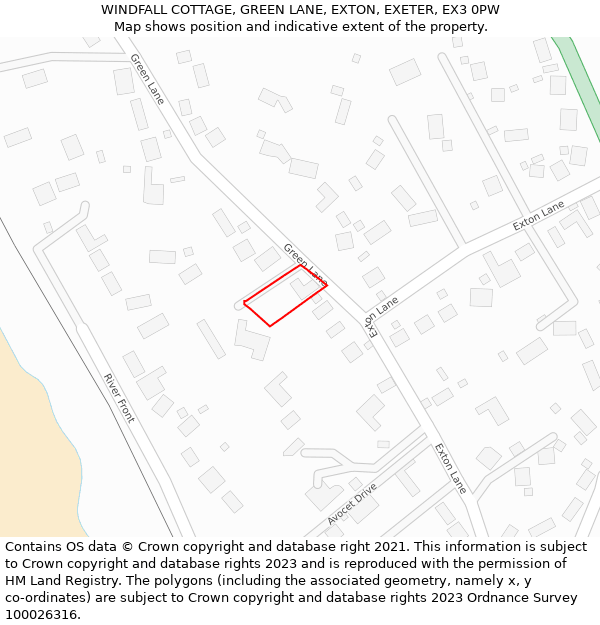 WINDFALL COTTAGE, GREEN LANE, EXTON, EXETER, EX3 0PW: Location map and indicative extent of plot