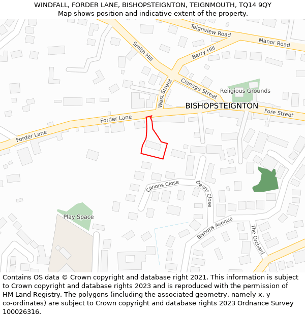 WINDFALL, FORDER LANE, BISHOPSTEIGNTON, TEIGNMOUTH, TQ14 9QY: Location map and indicative extent of plot