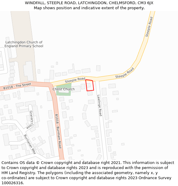 WINDFALL, STEEPLE ROAD, LATCHINGDON, CHELMSFORD, CM3 6JX: Location map and indicative extent of plot