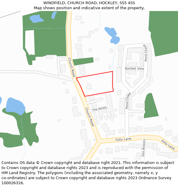 WINDFIELD, CHURCH ROAD, HOCKLEY, SS5 4SS: Location map and indicative extent of plot