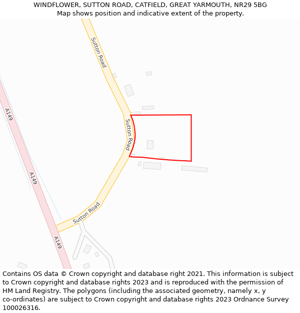 WINDFLOWER, SUTTON ROAD, CATFIELD, GREAT YARMOUTH, NR29 5BG: Location map and indicative extent of plot