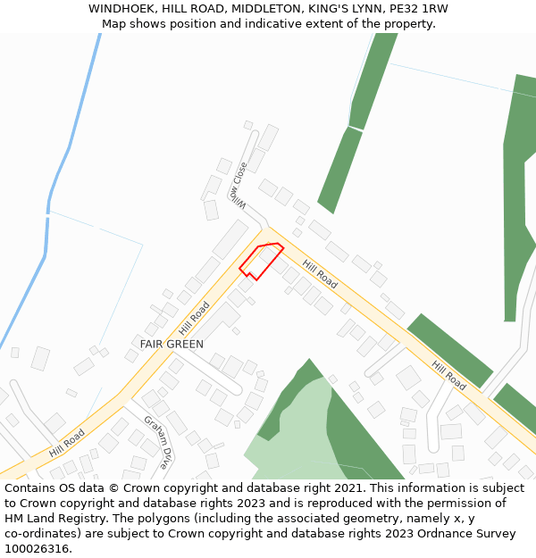 WINDHOEK, HILL ROAD, MIDDLETON, KING'S LYNN, PE32 1RW: Location map and indicative extent of plot