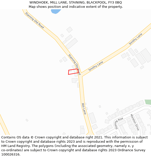 WINDHOEK, MILL LANE, STAINING, BLACKPOOL, FY3 0BQ: Location map and indicative extent of plot