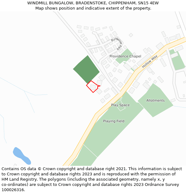 WINDMILL BUNGALOW, BRADENSTOKE, CHIPPENHAM, SN15 4EW: Location map and indicative extent of plot