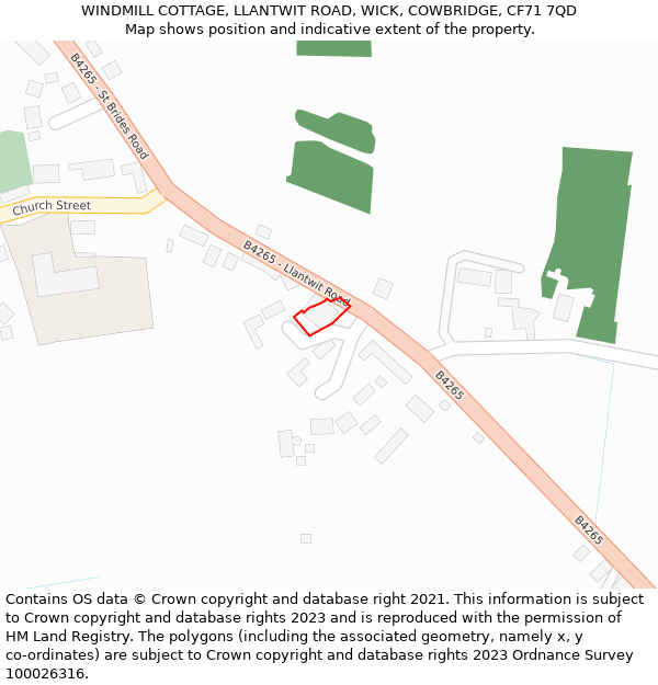 WINDMILL COTTAGE, LLANTWIT ROAD, WICK, COWBRIDGE, CF71 7QD: Location map and indicative extent of plot