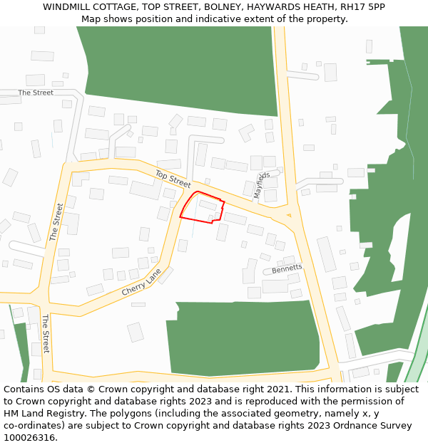 WINDMILL COTTAGE, TOP STREET, BOLNEY, HAYWARDS HEATH, RH17 5PP: Location map and indicative extent of plot