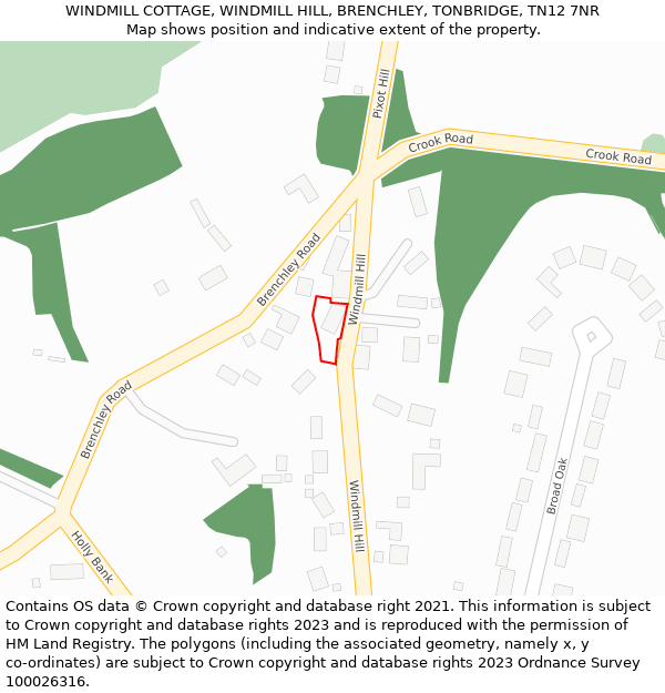 WINDMILL COTTAGE, WINDMILL HILL, BRENCHLEY, TONBRIDGE, TN12 7NR: Location map and indicative extent of plot