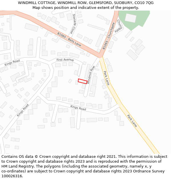 WINDMILL COTTAGE, WINDMILL ROW, GLEMSFORD, SUDBURY, CO10 7QG: Location map and indicative extent of plot