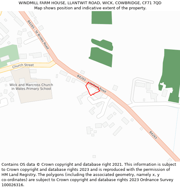 WINDMILL FARM HOUSE, LLANTWIT ROAD, WICK, COWBRIDGE, CF71 7QD: Location map and indicative extent of plot