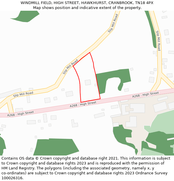 WINDMILL FIELD, HIGH STREET, HAWKHURST, CRANBROOK, TN18 4PX: Location map and indicative extent of plot