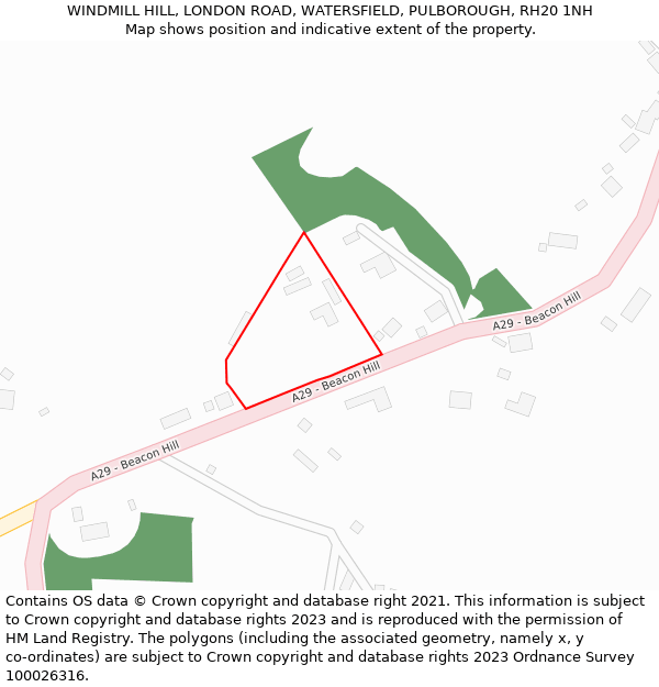 WINDMILL HILL, LONDON ROAD, WATERSFIELD, PULBOROUGH, RH20 1NH: Location map and indicative extent of plot