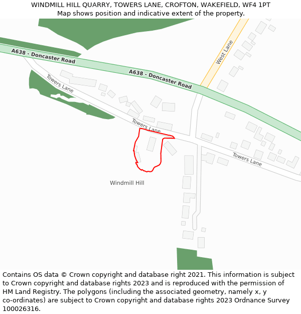 WINDMILL HILL QUARRY, TOWERS LANE, CROFTON, WAKEFIELD, WF4 1PT: Location map and indicative extent of plot