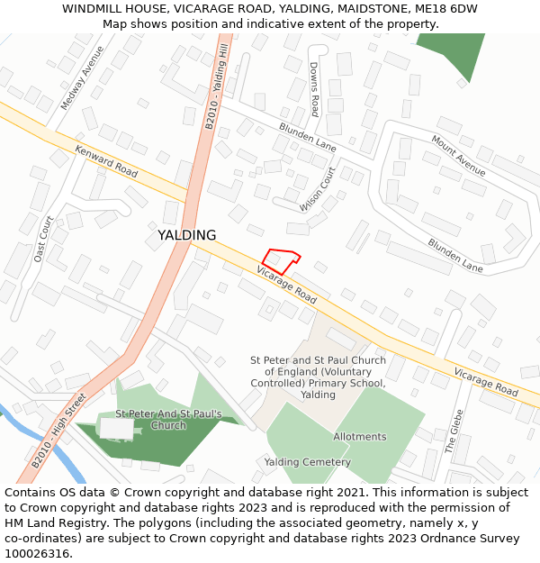 WINDMILL HOUSE, VICARAGE ROAD, YALDING, MAIDSTONE, ME18 6DW: Location map and indicative extent of plot