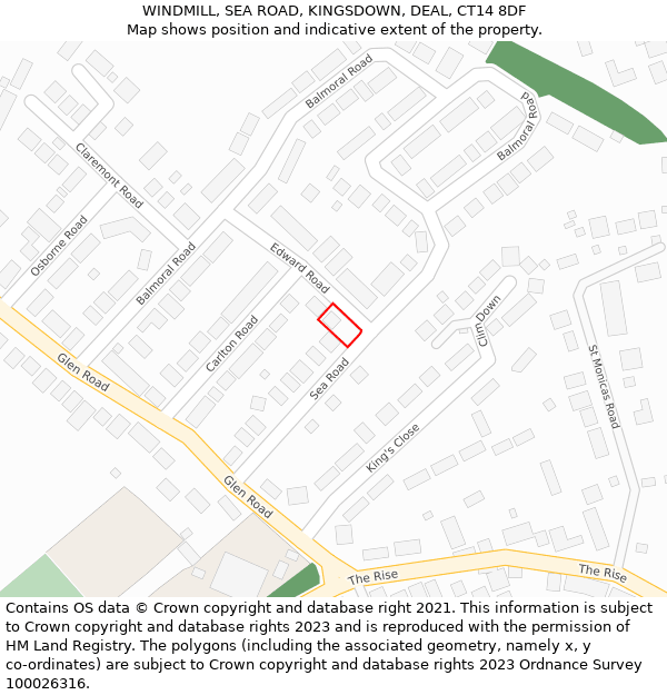 WINDMILL, SEA ROAD, KINGSDOWN, DEAL, CT14 8DF: Location map and indicative extent of plot