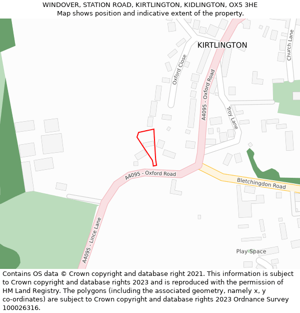 WINDOVER, STATION ROAD, KIRTLINGTON, KIDLINGTON, OX5 3HE: Location map and indicative extent of plot