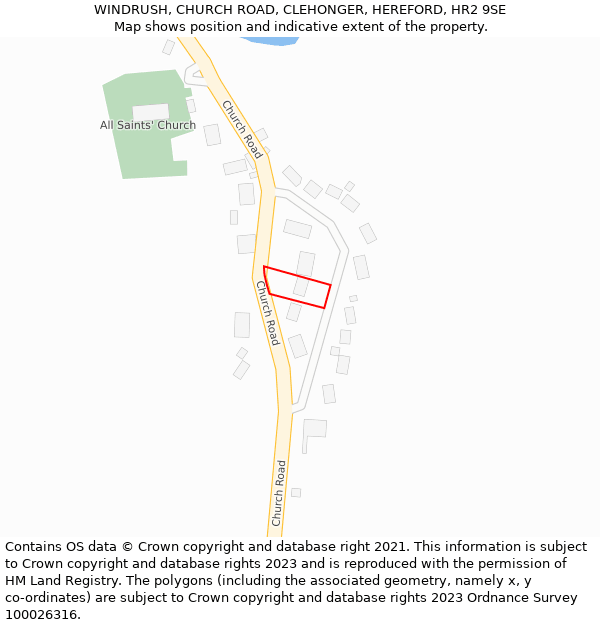 WINDRUSH, CHURCH ROAD, CLEHONGER, HEREFORD, HR2 9SE: Location map and indicative extent of plot