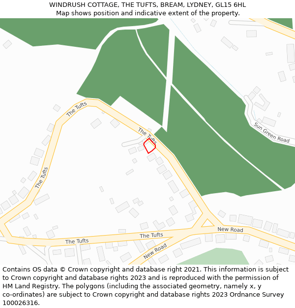WINDRUSH COTTAGE, THE TUFTS, BREAM, LYDNEY, GL15 6HL: Location map and indicative extent of plot