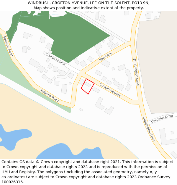 WINDRUSH, CROFTON AVENUE, LEE-ON-THE-SOLENT, PO13 9NJ: Location map and indicative extent of plot