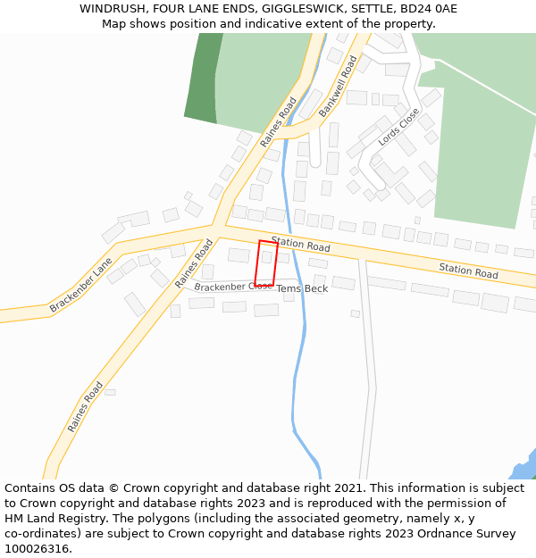 WINDRUSH, FOUR LANE ENDS, GIGGLESWICK, SETTLE, BD24 0AE: Location map and indicative extent of plot